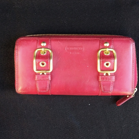Coach Handbags - Red Leather Coach Zip Around Wallet